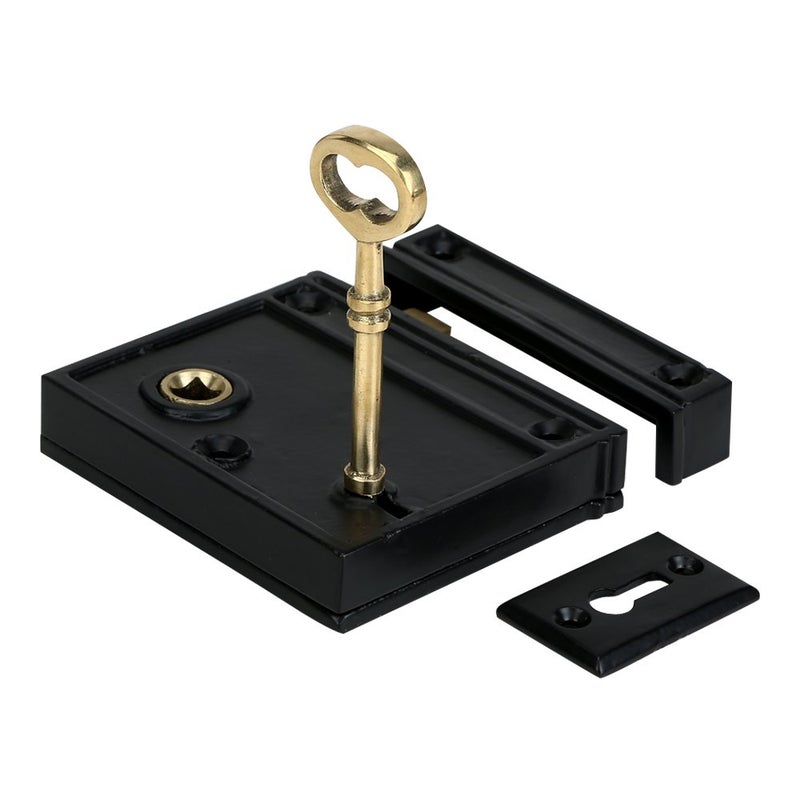A29 2 3/8 Inch Backset Heavy Duty Cast Iron Rim Lock, Black Powder Coat Finish - Image 3